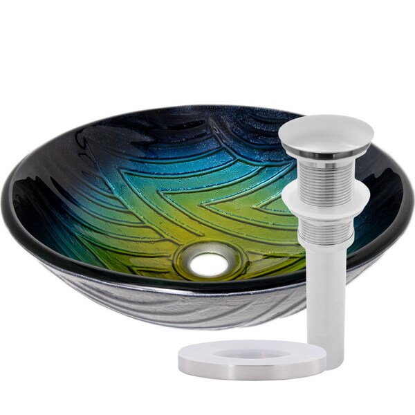 Novatto Hand Painted Faded Navy to Yellow Glass Vessel Bathroom Sink, Brushed Nickel TIG-8123BBN - main